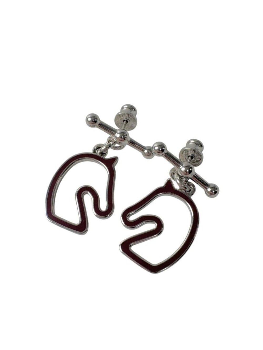 Hermes Tonner Earrings Metal Lacquer Silver